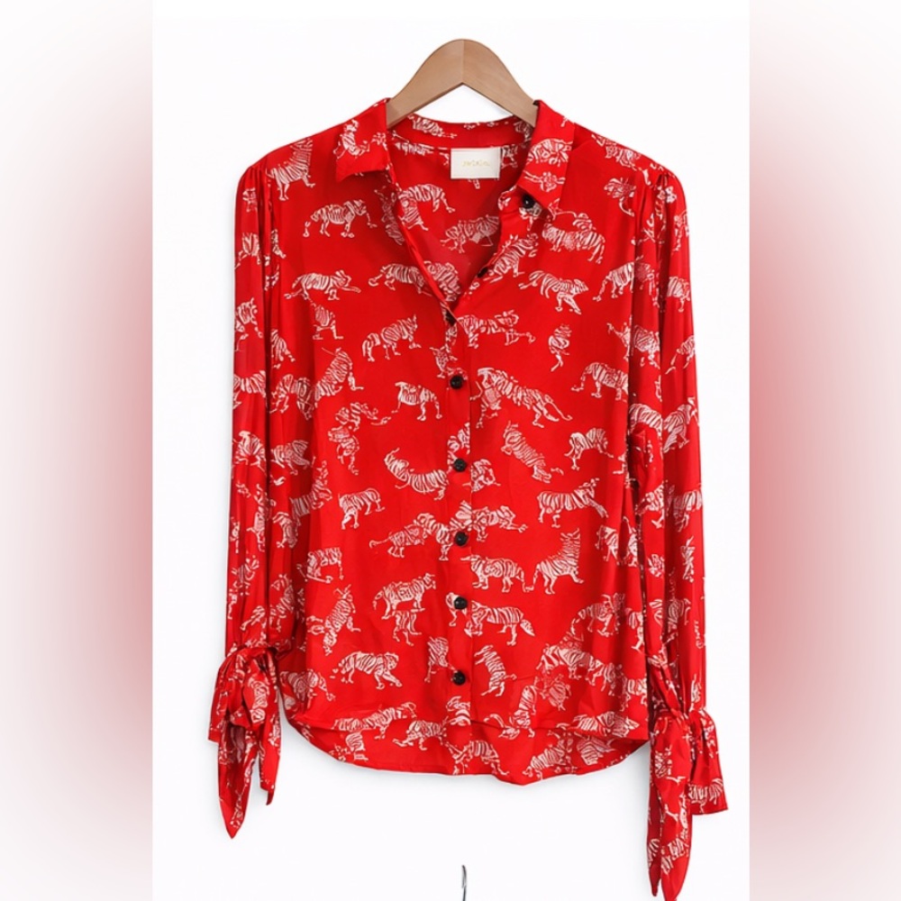 Anthropologie Red Tiger Blouse XS